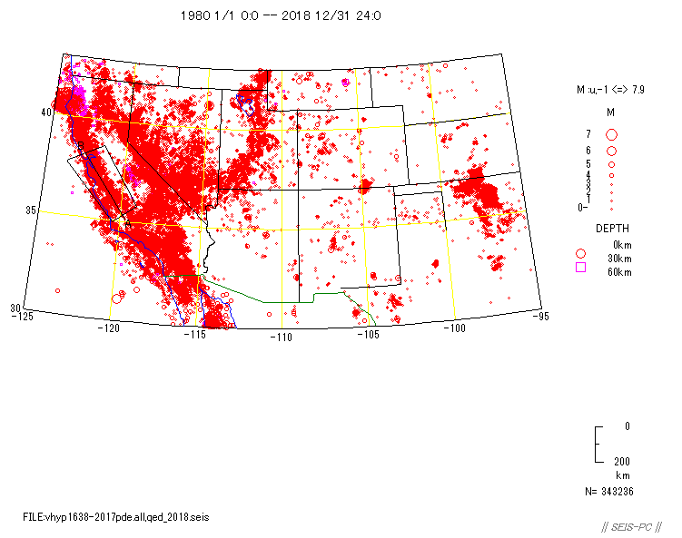 カリフォルニア地震の分布