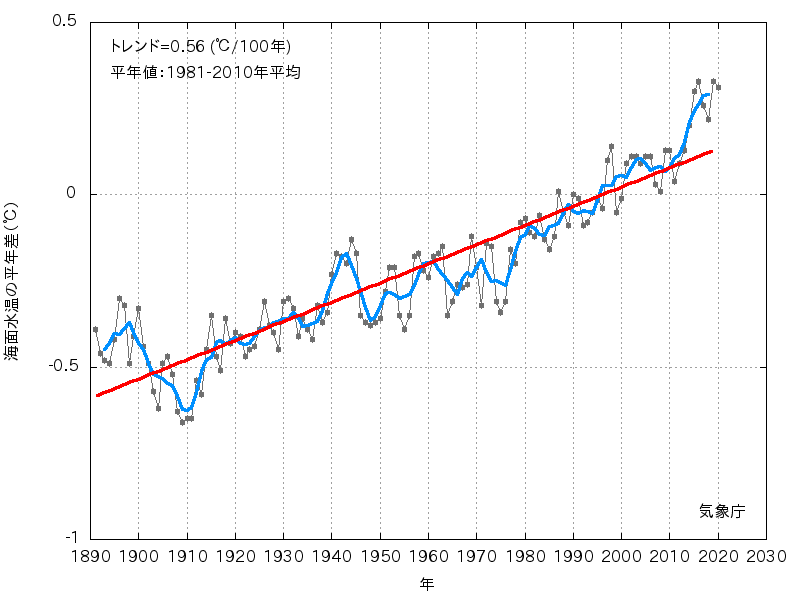 海面水温の長期変化傾向(全球平均)